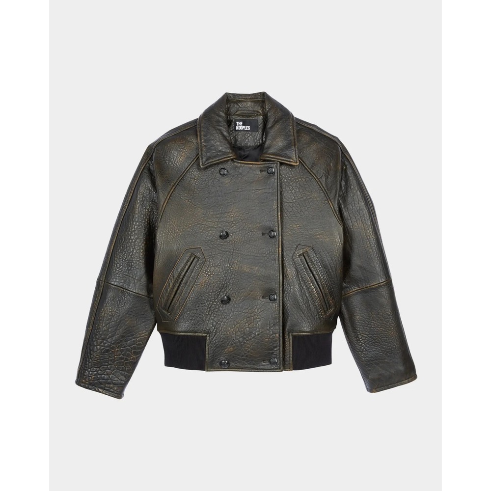The Kooples NEW Leather Double Breasted Jacket Brown/Black Size FR‎ 0/US XS $845